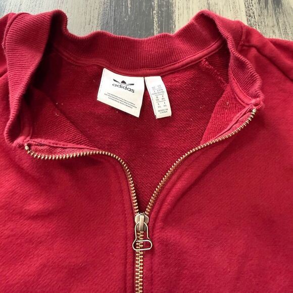 Adidas Vibrant Maroon Ribbed Zip Up Sweatshirt - Picture 5 of 8